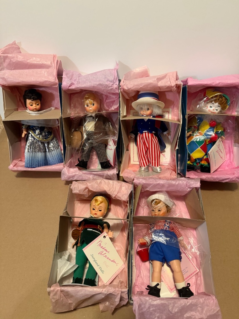 Six Madame Alexander Dolls 8” original tags & boxes